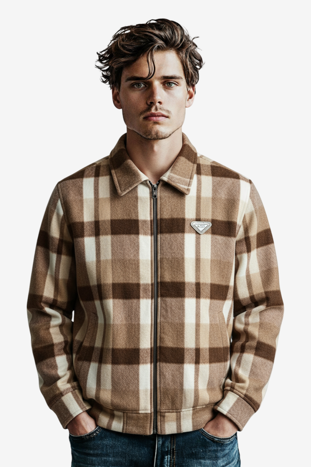 Men’s Plaid Wool Blend Zip Jacket