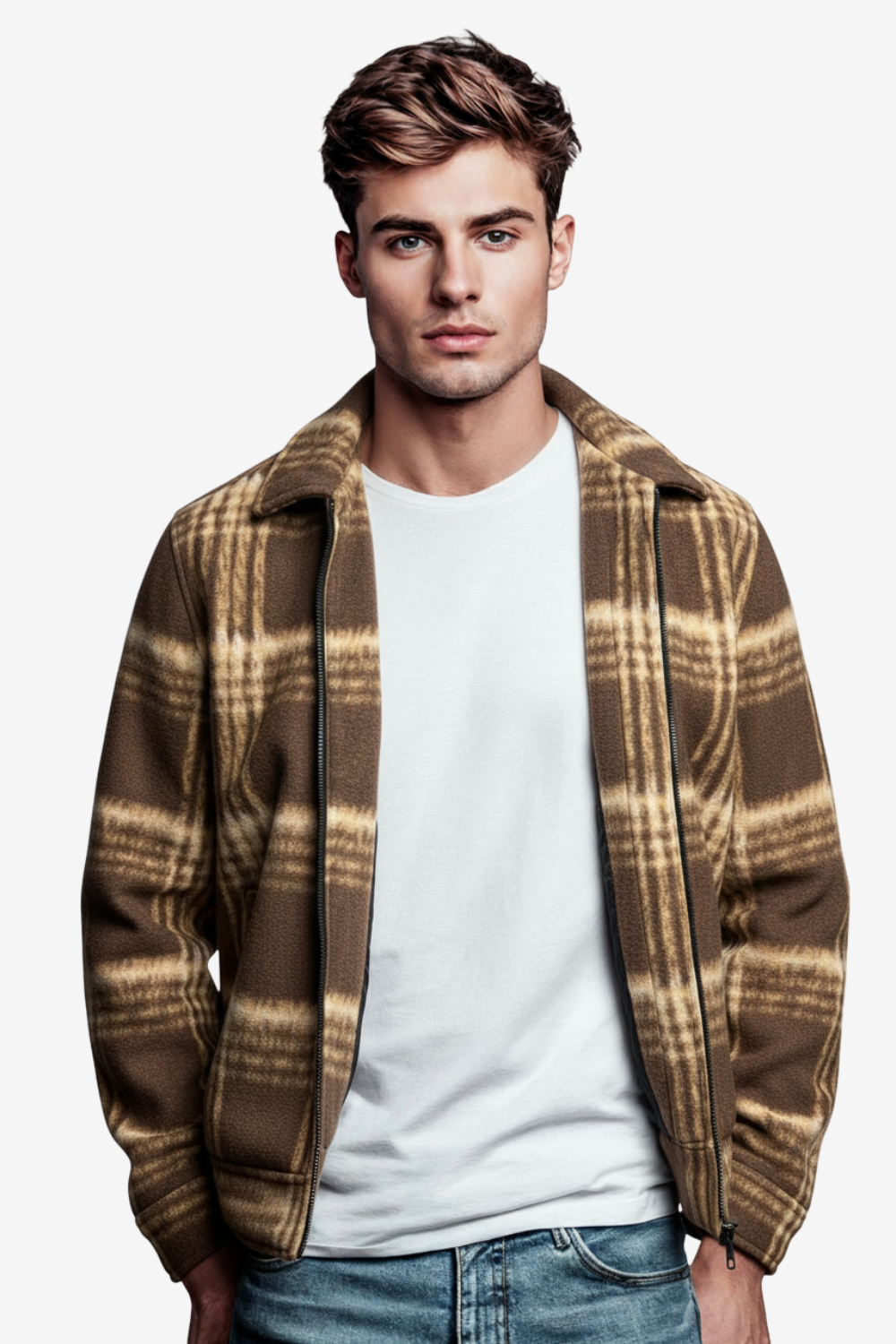 Men’s Plaid Wool Blend Zip Jacket