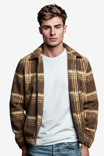 Men’s Plaid Wool Blend Zip Jacket