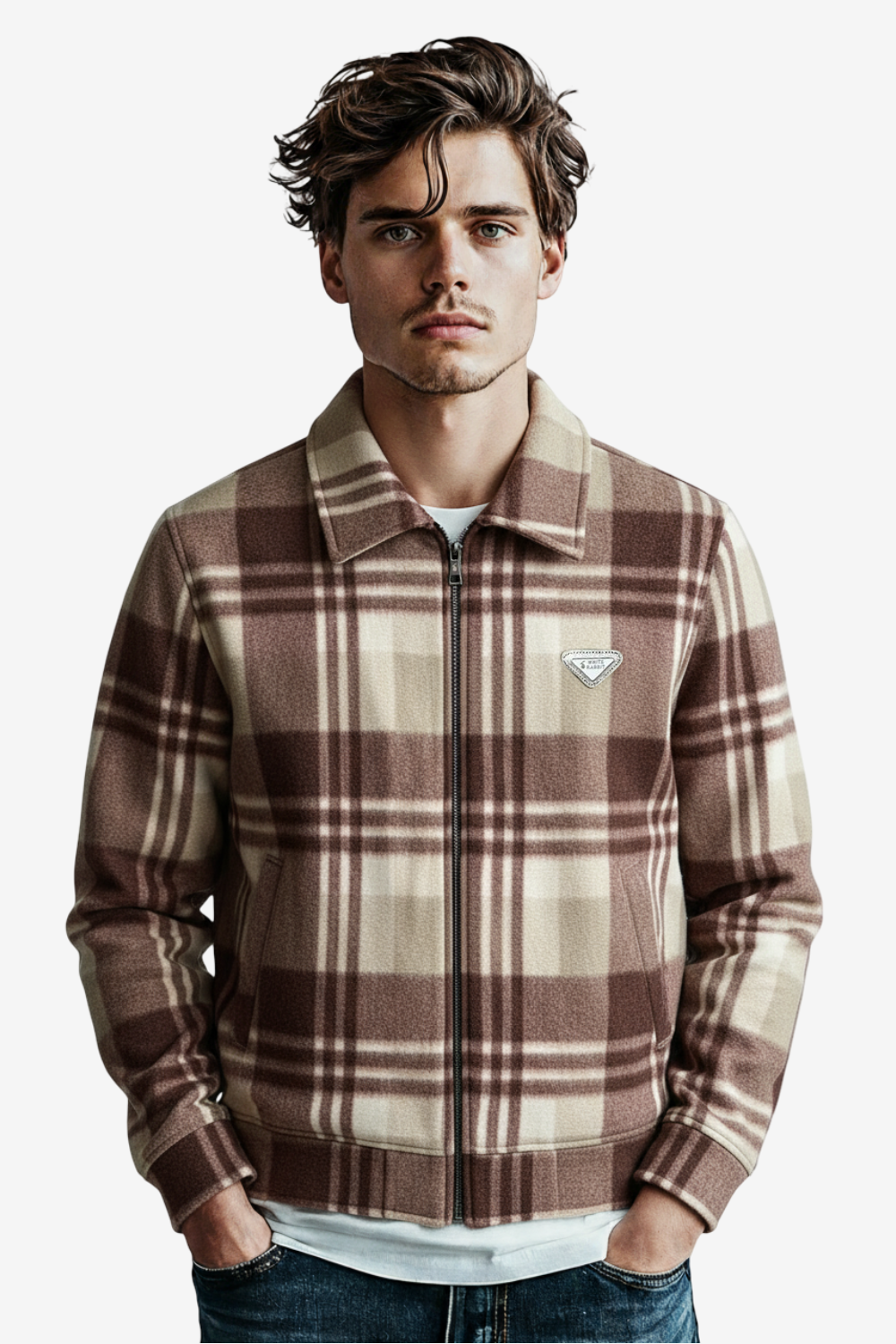 Men’s Plaid Wool Blend Zip Jacket