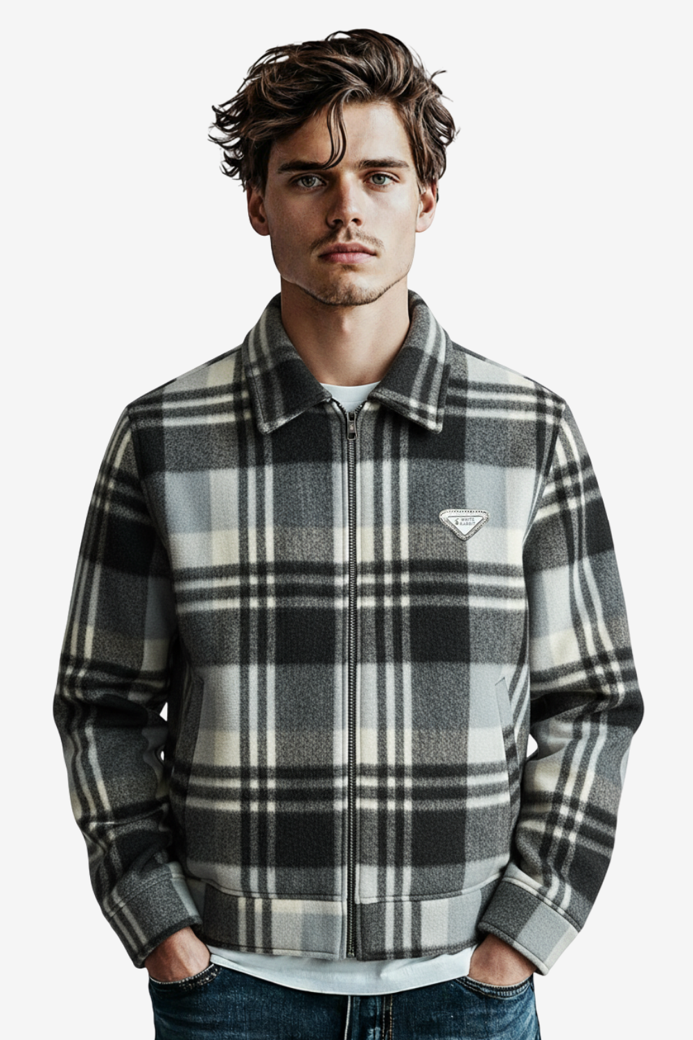 Men’s Plaid Wool Blend Zip Jacket