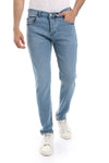 Slim Fit Solid Cottton Jeans - Greenish Blue