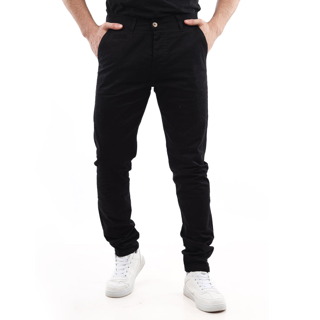 Slash Pockets Regular Fit Plain Gabardine Pants -Black