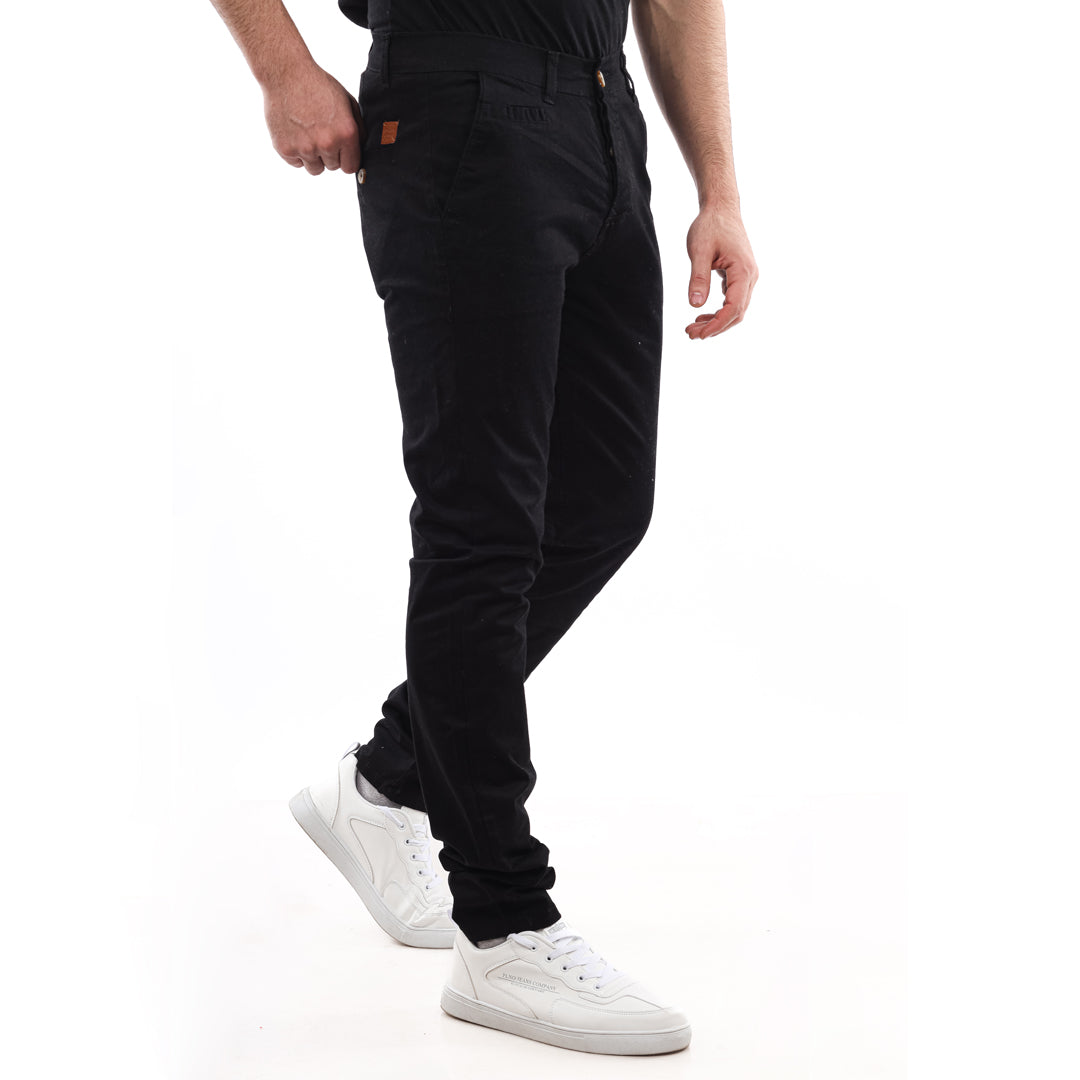 Slash Pockets Regular Fit Plain Gabardine Pants -Black