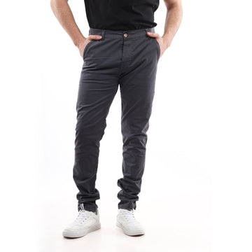 Slash Pockets Regular Fit Plain Gabardine Pants -Grey