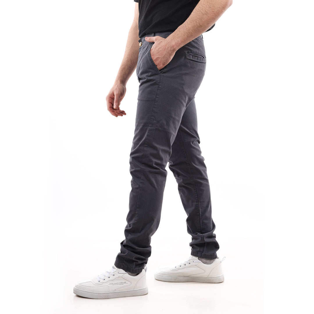 Slash Pockets Regular Fit Plain Gabardine Pants -Grey