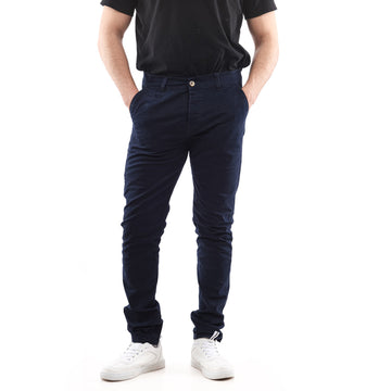 Slash Pockets Regular Fit Plain Gabardine Pants -Navy