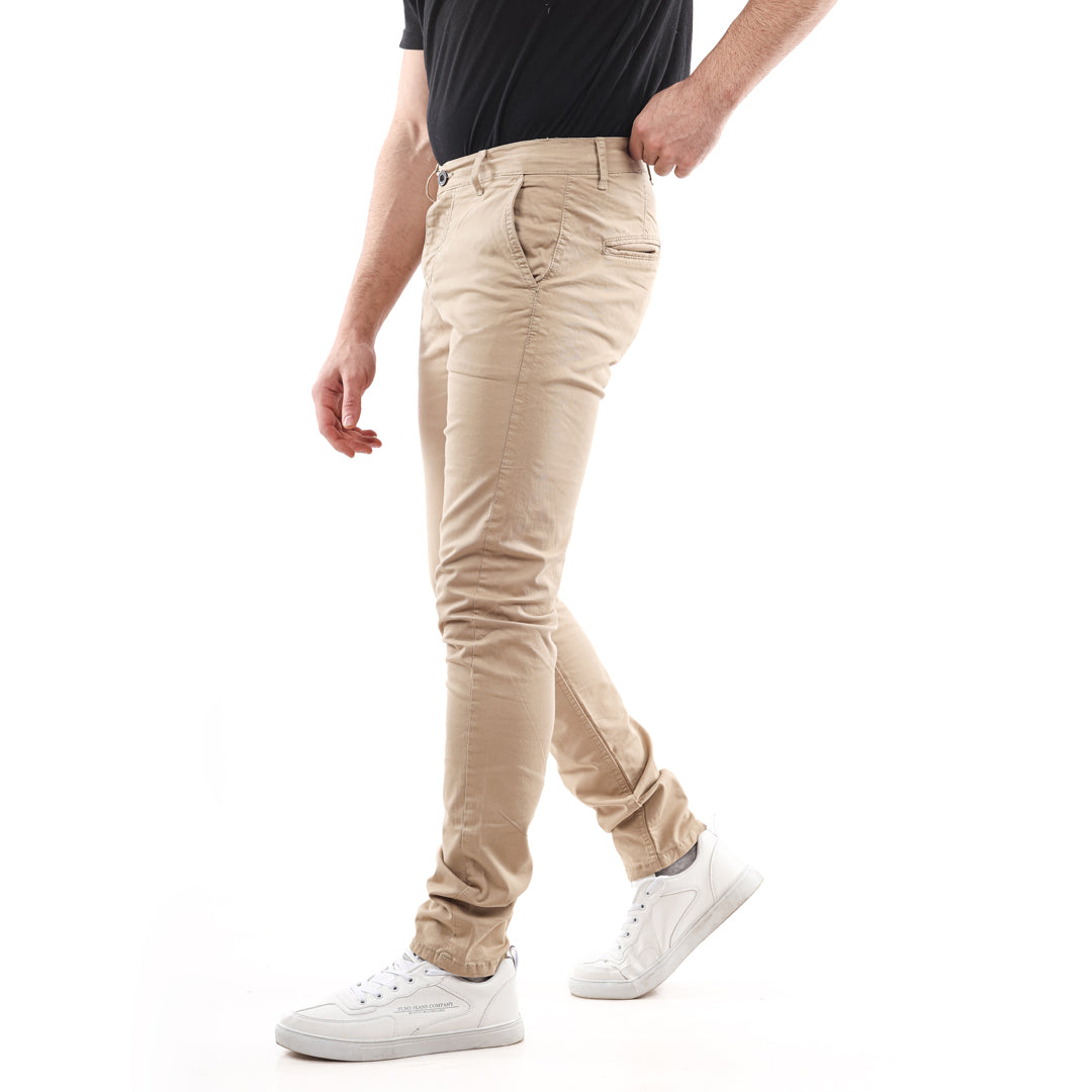 Slash Pockets Regular Fit Plain Gabardine Pants-Beige