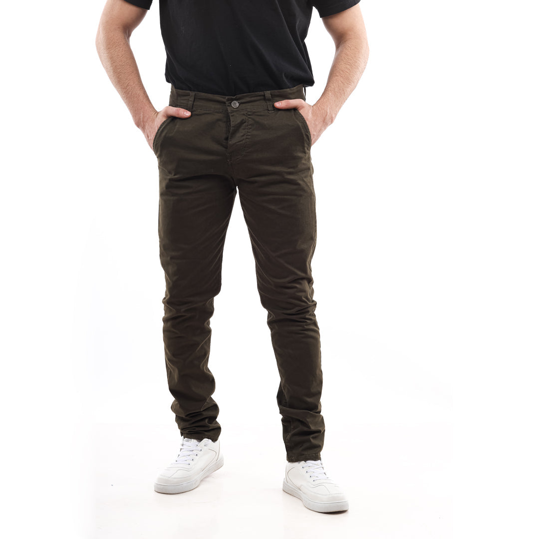 Slash Pockets Regular Fit Plain Gabardine Pants-Olive