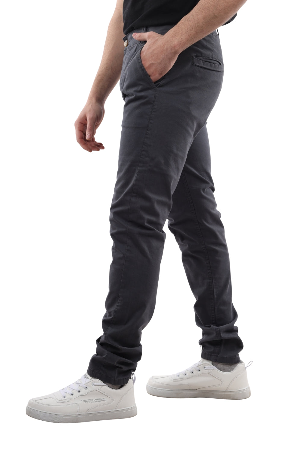 Slash Pockets Regular Fit Plain Gabardine Pants -Grey
