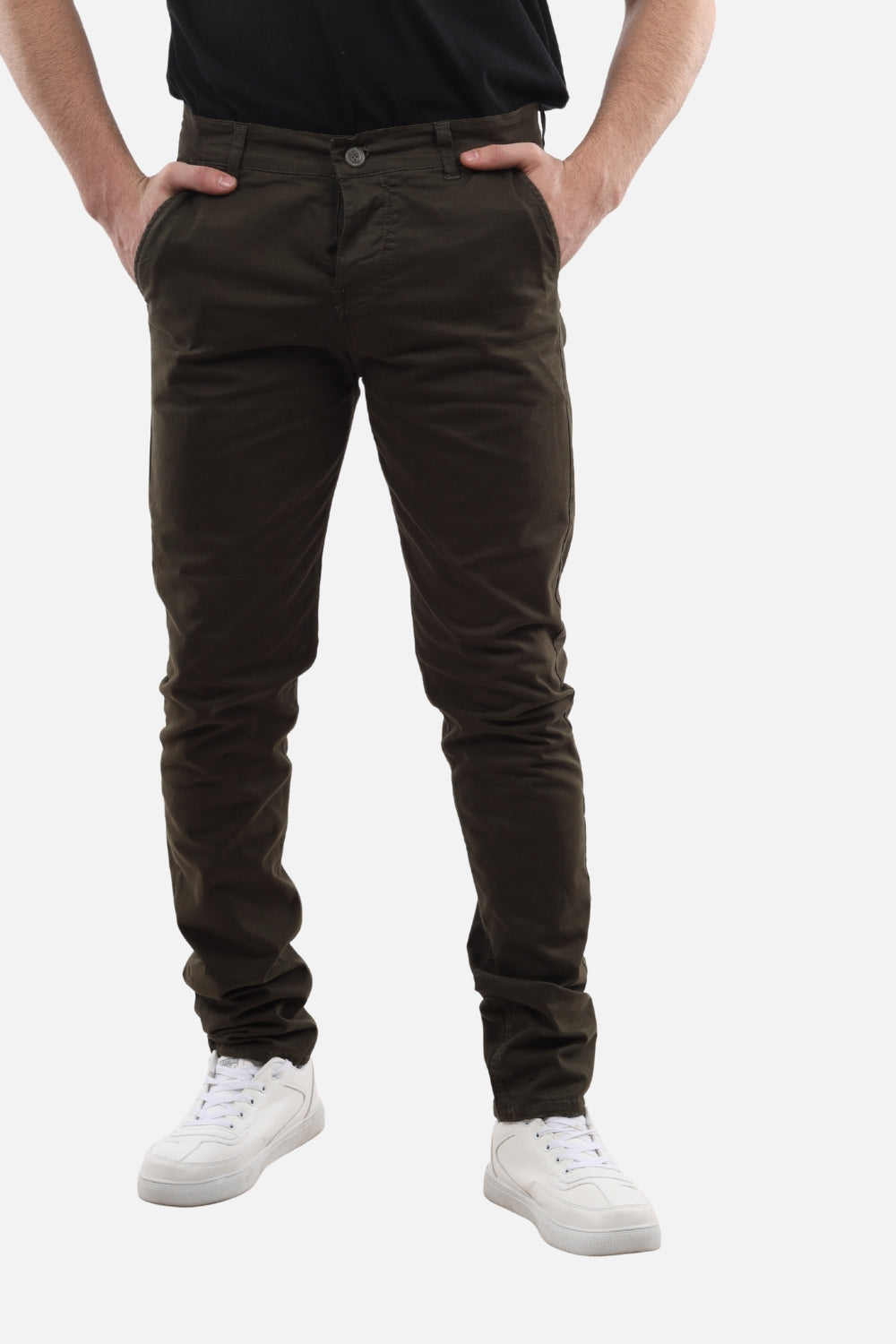 Slash Pockets Regular Fit Plain Gabardine Pants-Olive