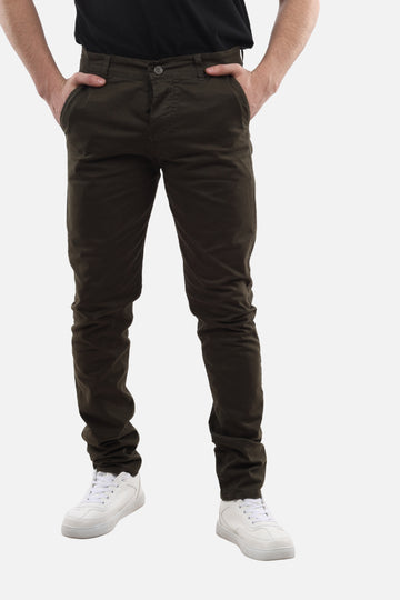 Slash Pockets Regular Fit Plain Gabardine Pants-Olive
