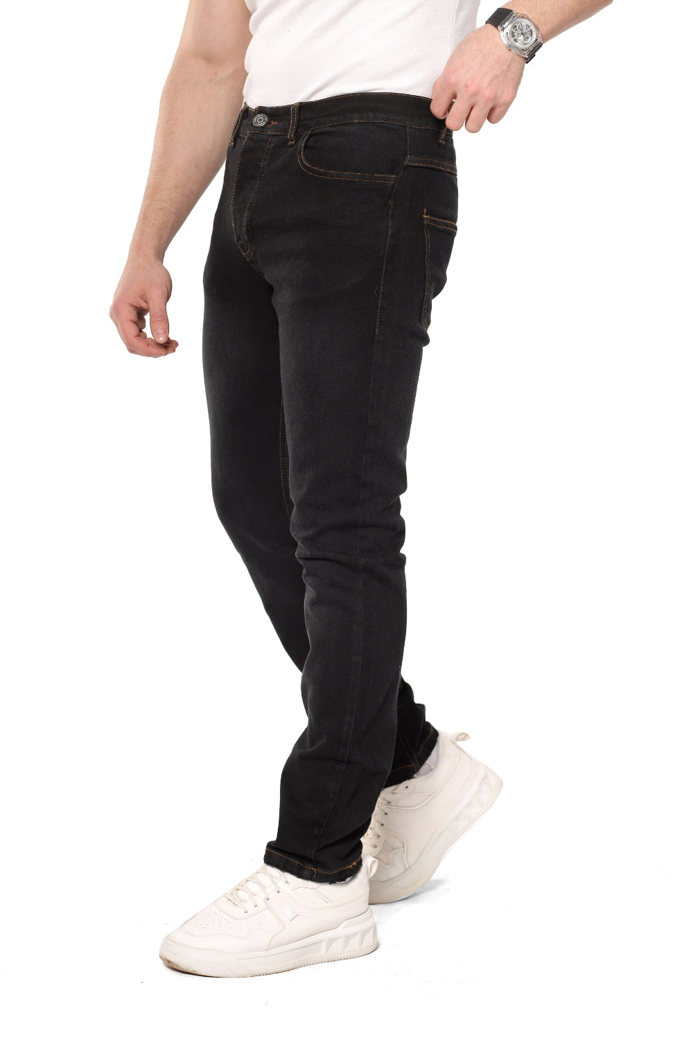 Front Light Wash Casual Buttoned Jeans - Heather Black