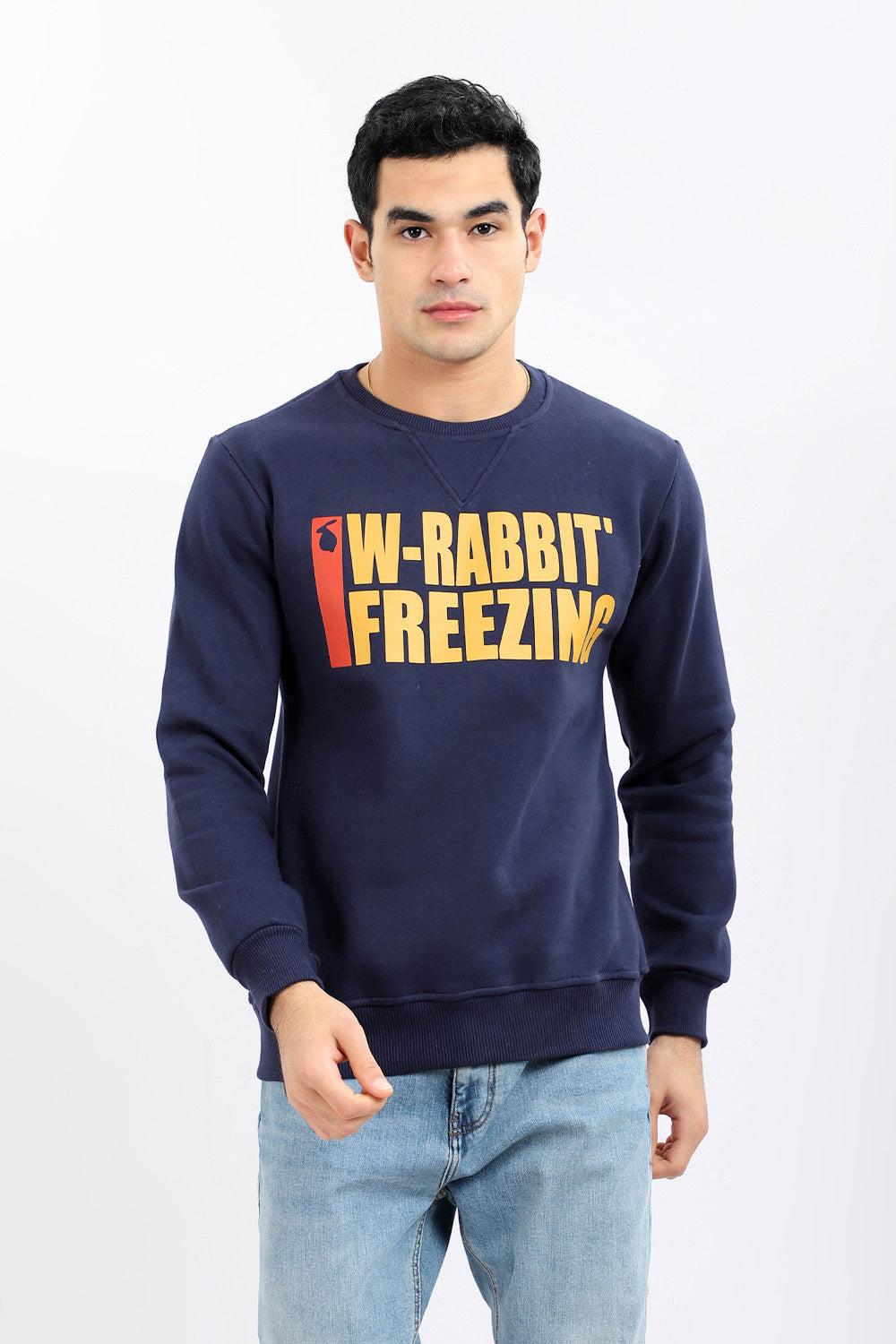 Printed "W-Rabbit Freezing" Inner Fleece Sweatshirt