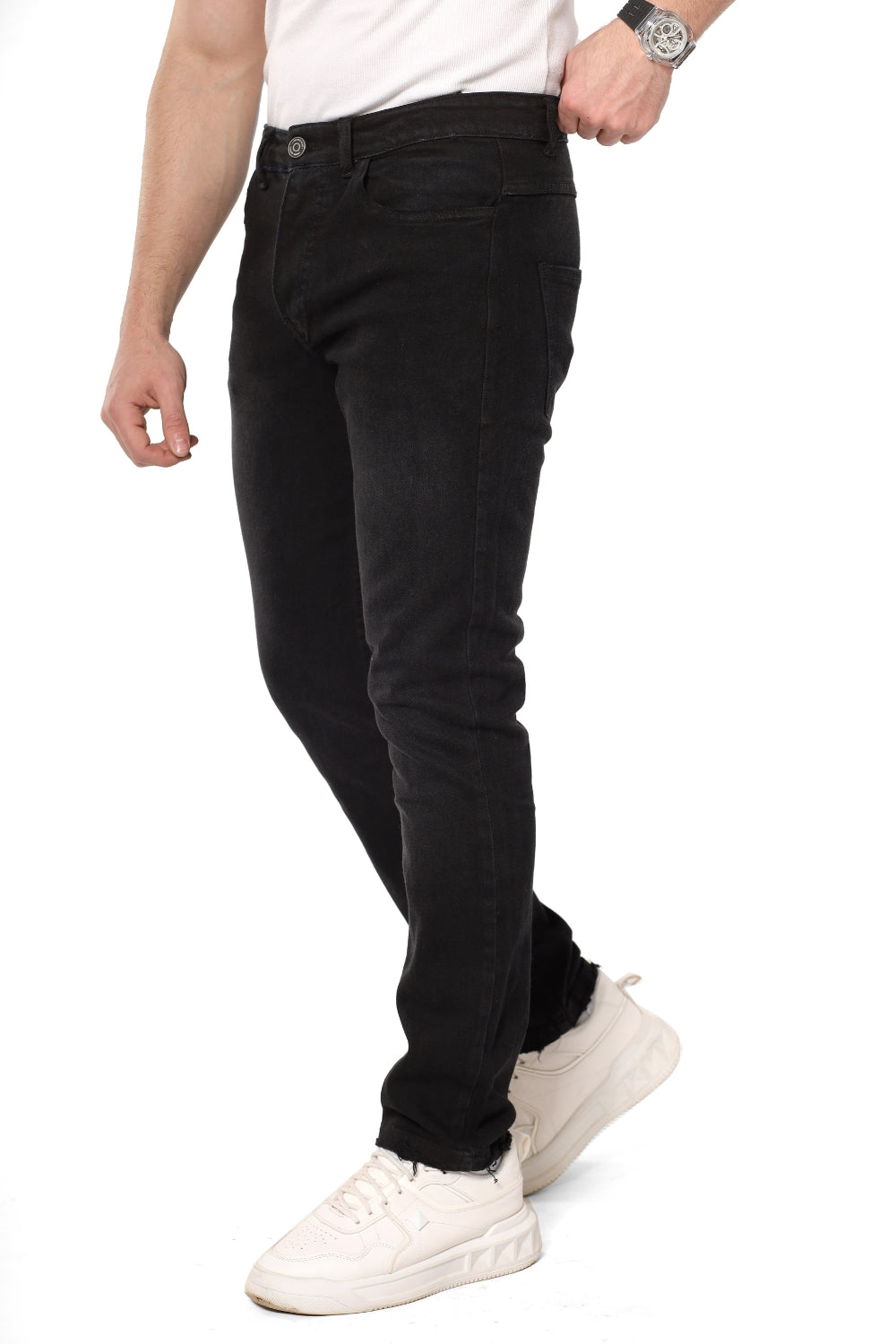 Front Light Wash Casual Buttoned Jeans - Heather Black