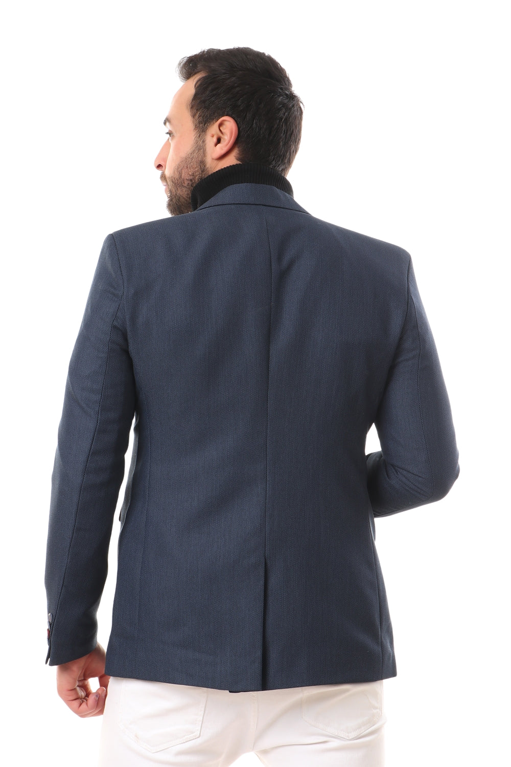 Slub Pattern Regular Fit Blazer - Navy