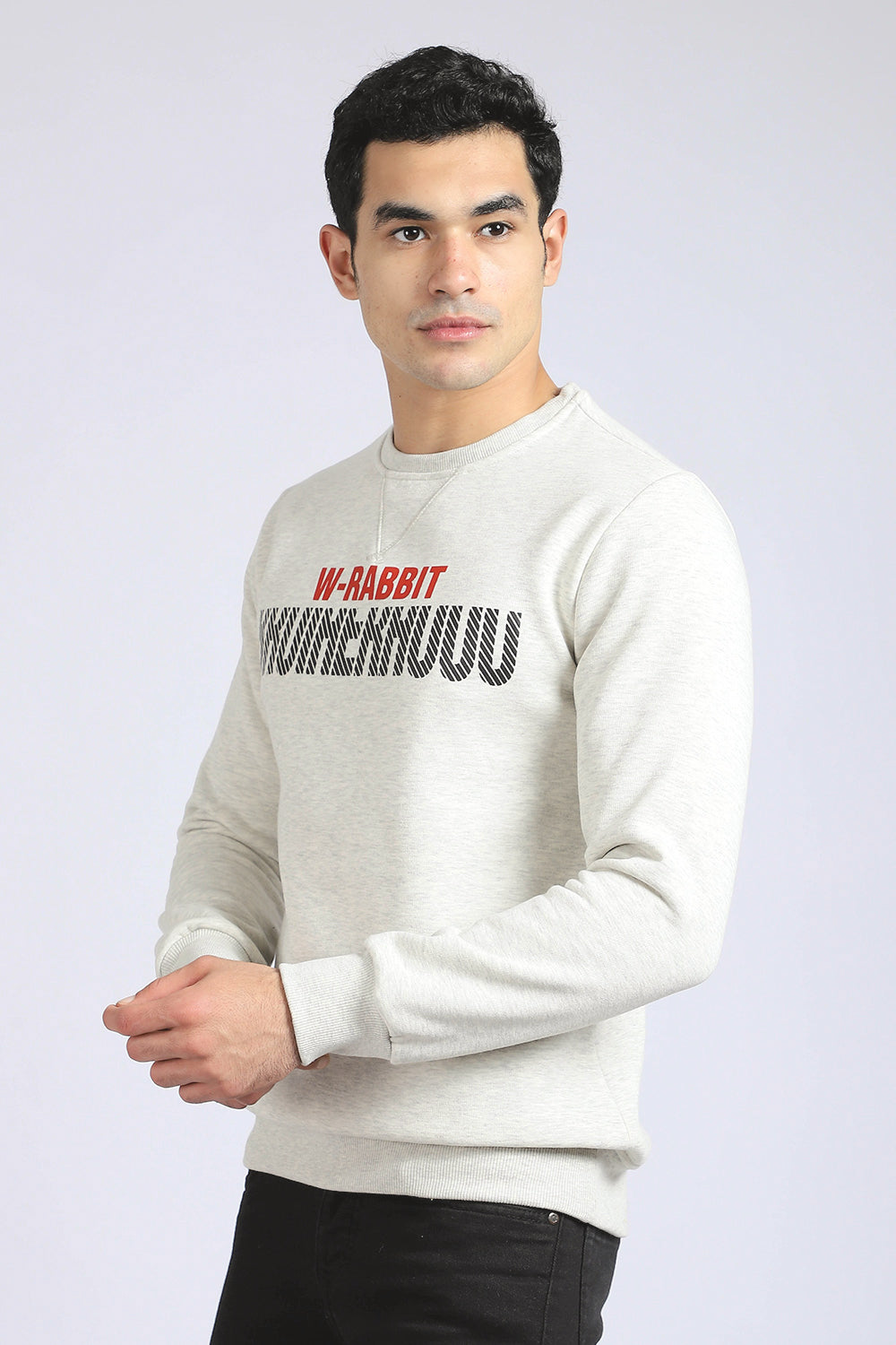 Printed Inner Fleece Round Sweatshirt - Heather Light Grey