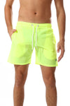 Side Pockets Plain Black Swim Shorts Lemon