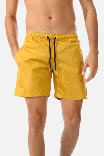 Side Pockets Plain Swim Shorts Mustard