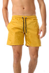 Side Pockets Plain Black Swim Shorts Mustard