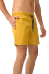 Side Pockets Plain Black Swim Shorts Mustard