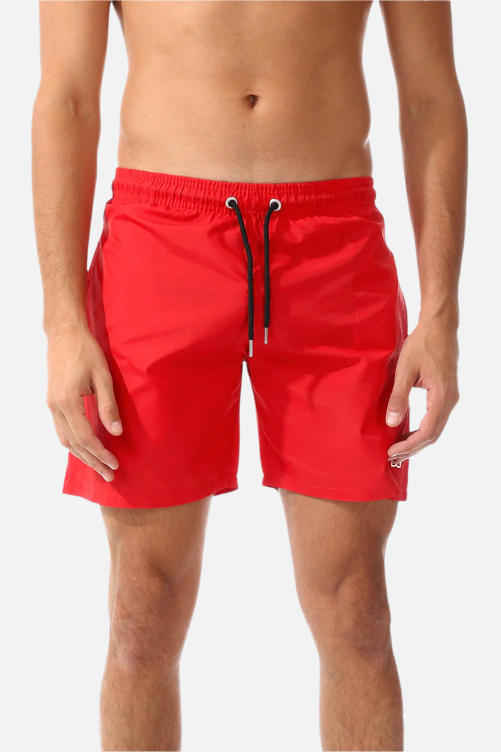 Side Pockets Plain Swim Shorts Red
