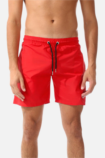 Side Pockets Plain Swim Shorts Red