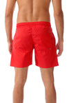 Side Pockets Plain Black Swim Shorts Red