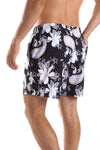 Elastic Waist Polyester Summer Swim Short - Black & White