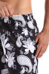 Elastic Waist Polyester Summer Swim Short - Black & White