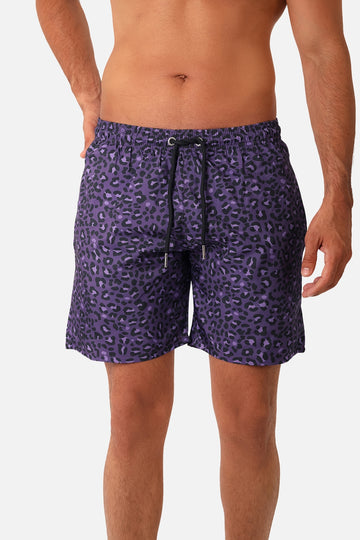 Side Pockets Crabs Patterned Board Shorts - Purple & Black