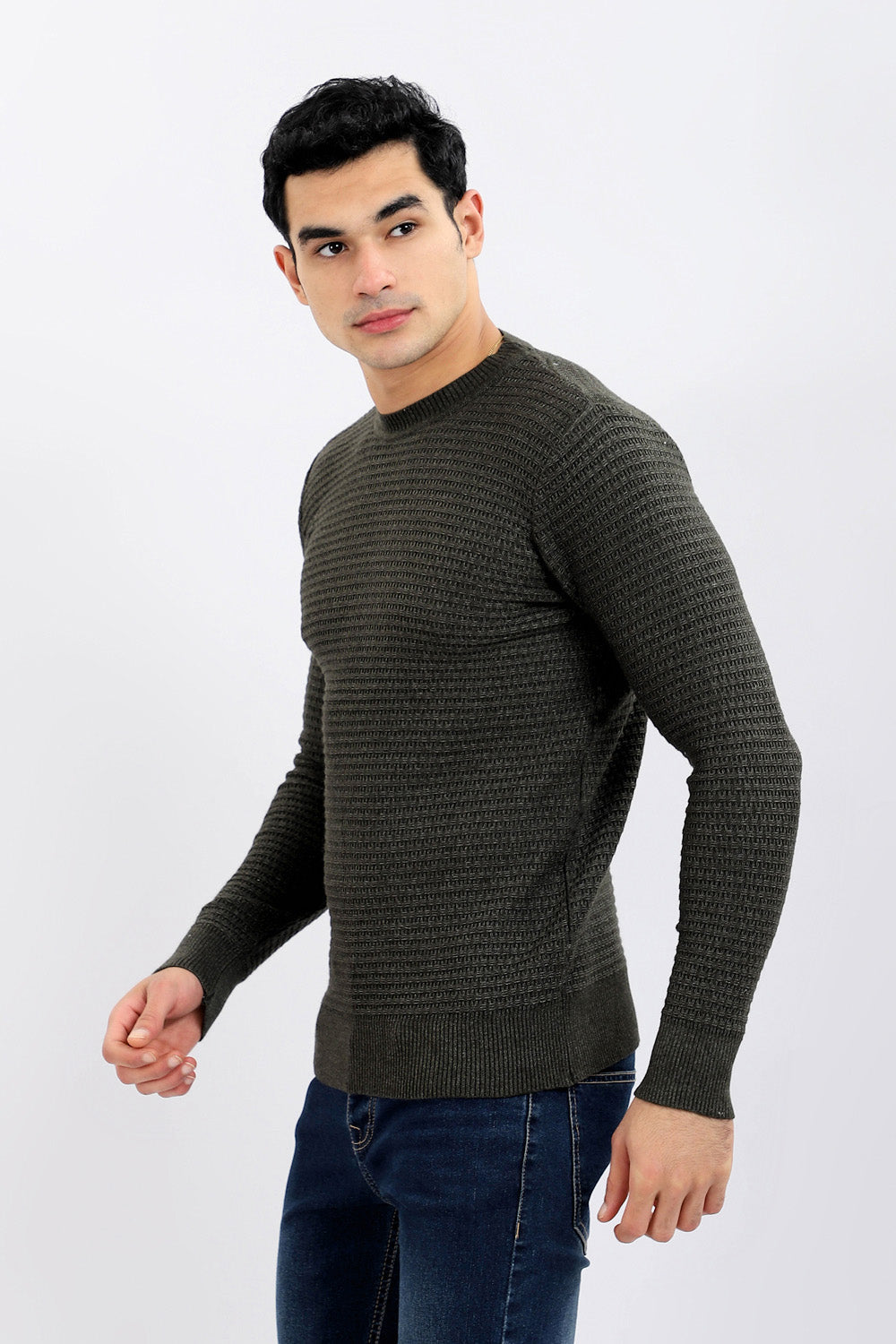 Knitted Pullover With Ribbed Hem – Black-olive-