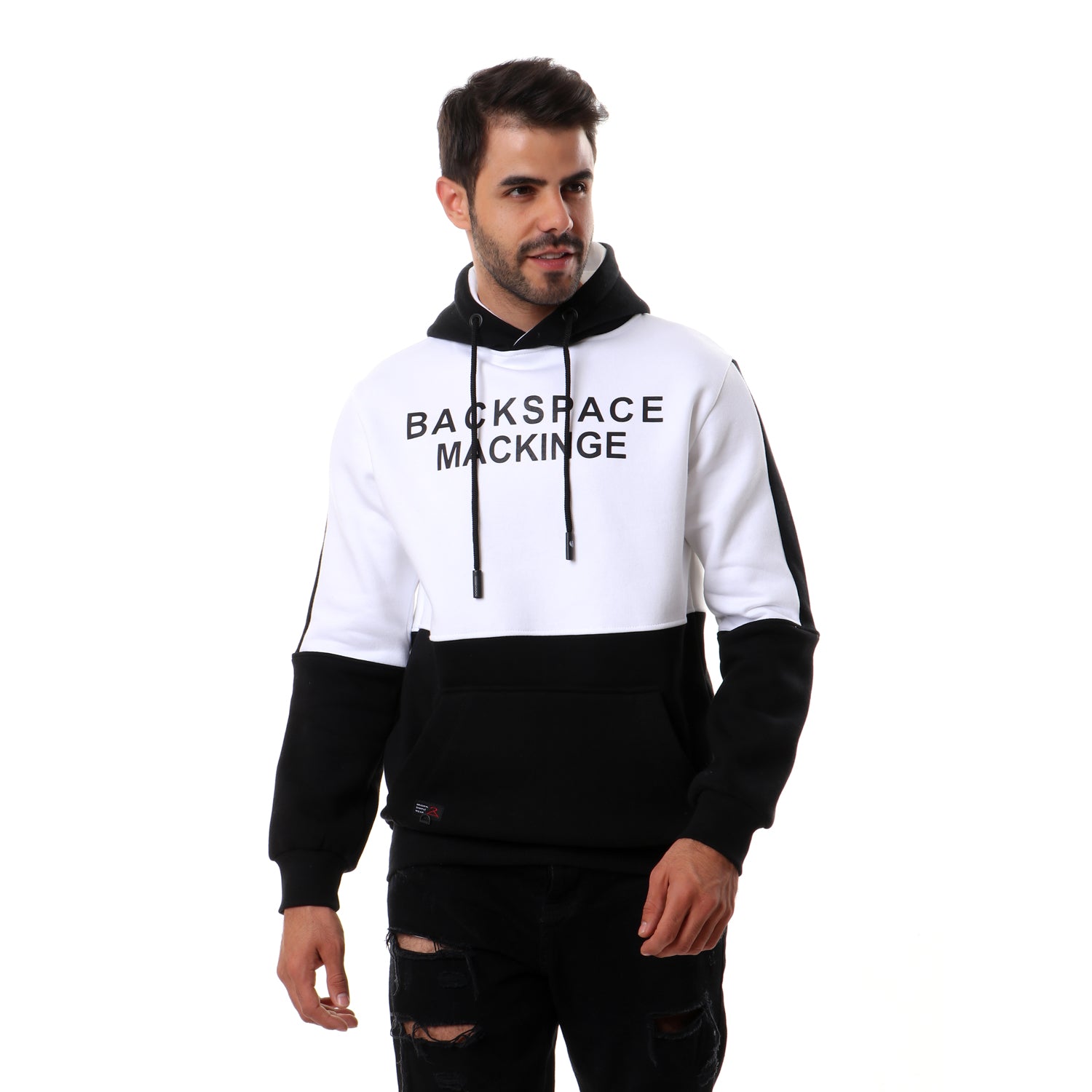 Tri-Tone Hoodie With Front Zipper Pocket