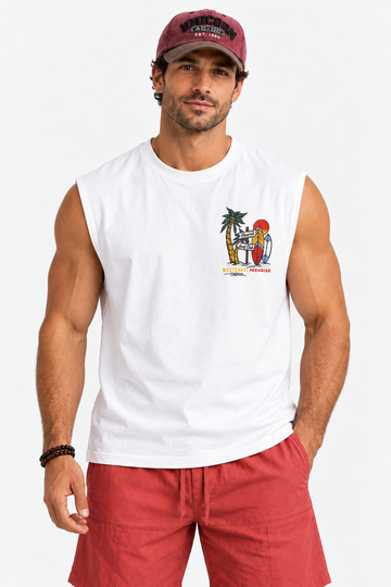 Printed Cut T-Shirt  – White