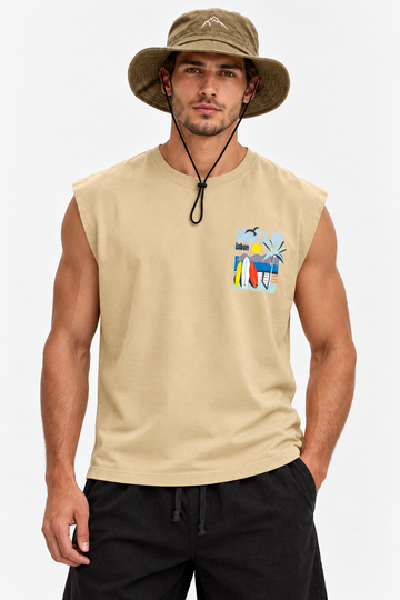 Printed Cut T-Shirt  – Beige