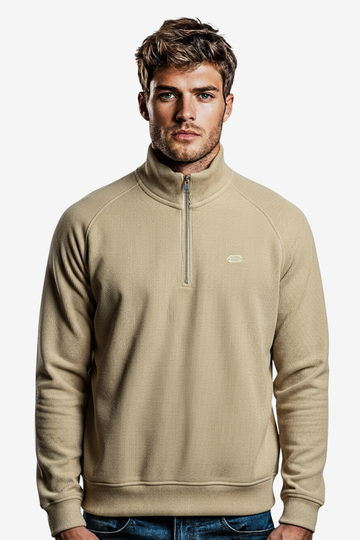 Men’s Half-Zip Ribbed Sweater – Beige