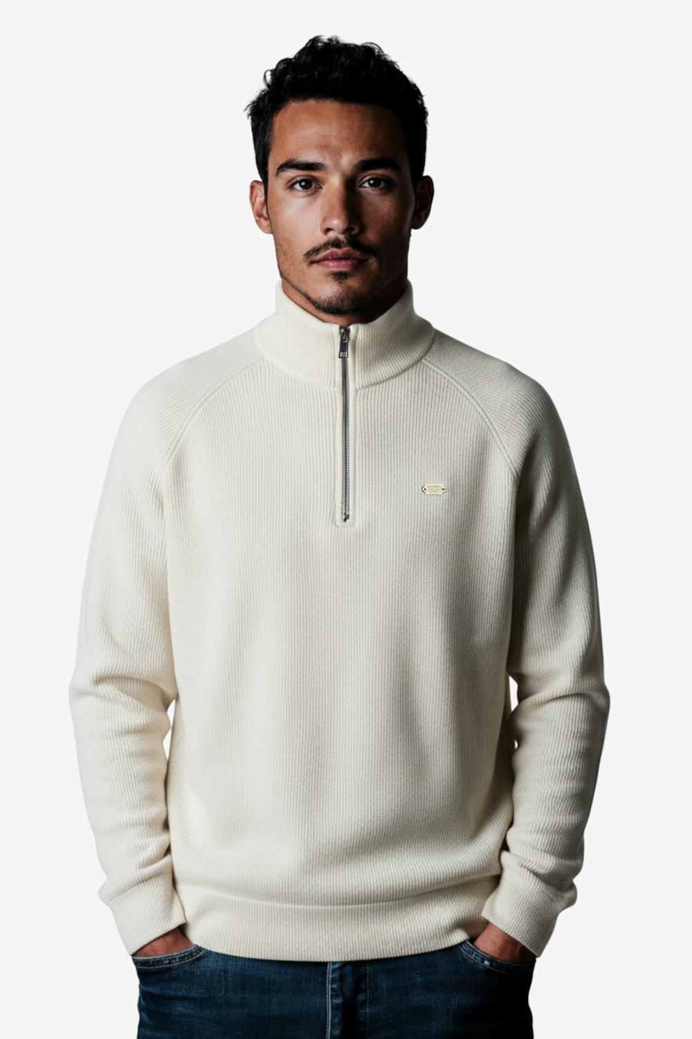 Men’s Half-Zip Ribbed Sweater – Off White