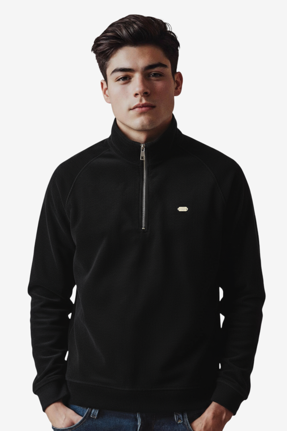 Men’s Half-Zip Ribbed Sweater – Black