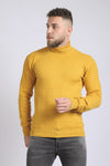 Ribbed Turtle Neck Acrylic Pullover - Mustard