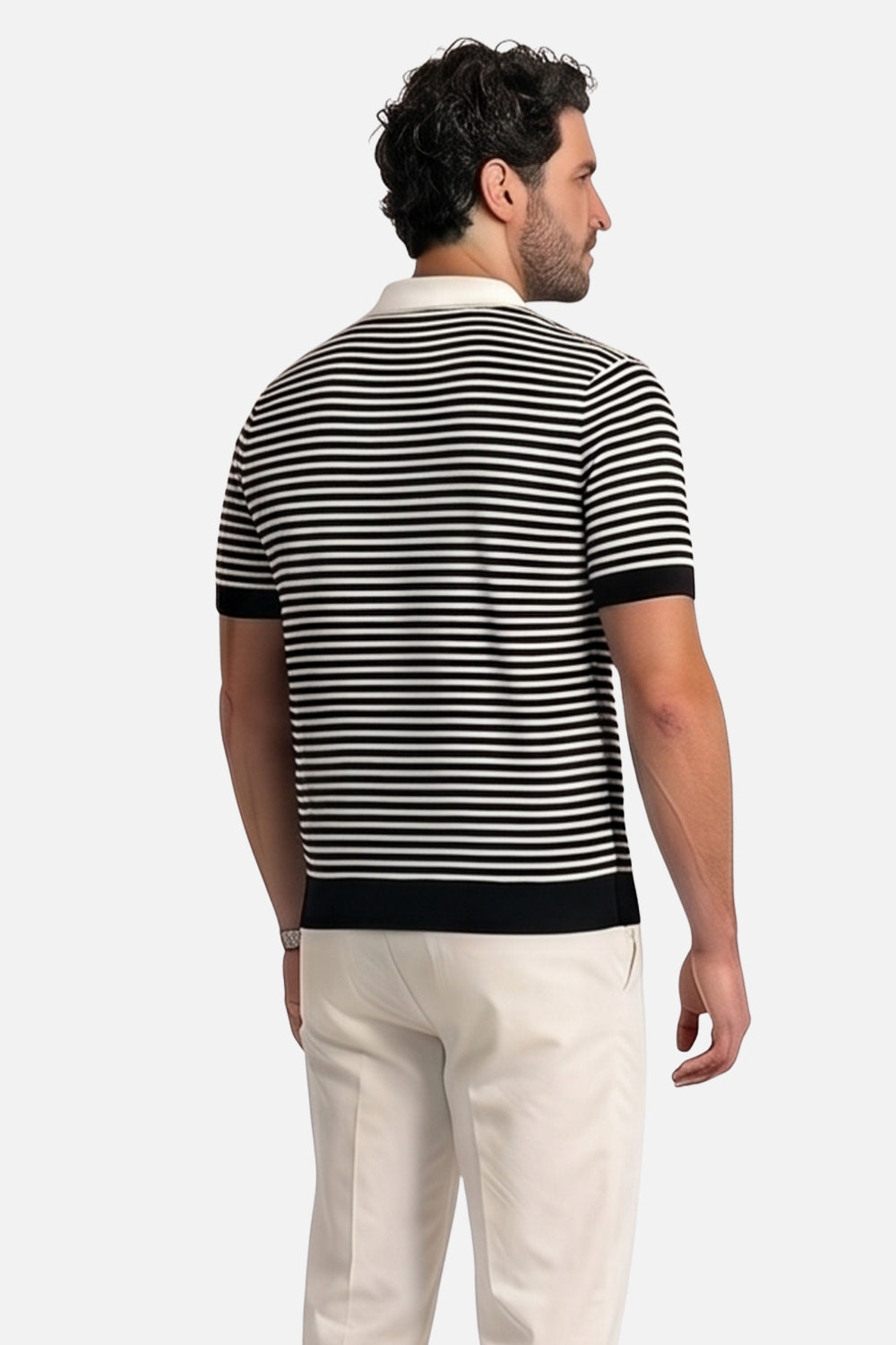 The Knit Resort Polo – Black & Cream Stripe