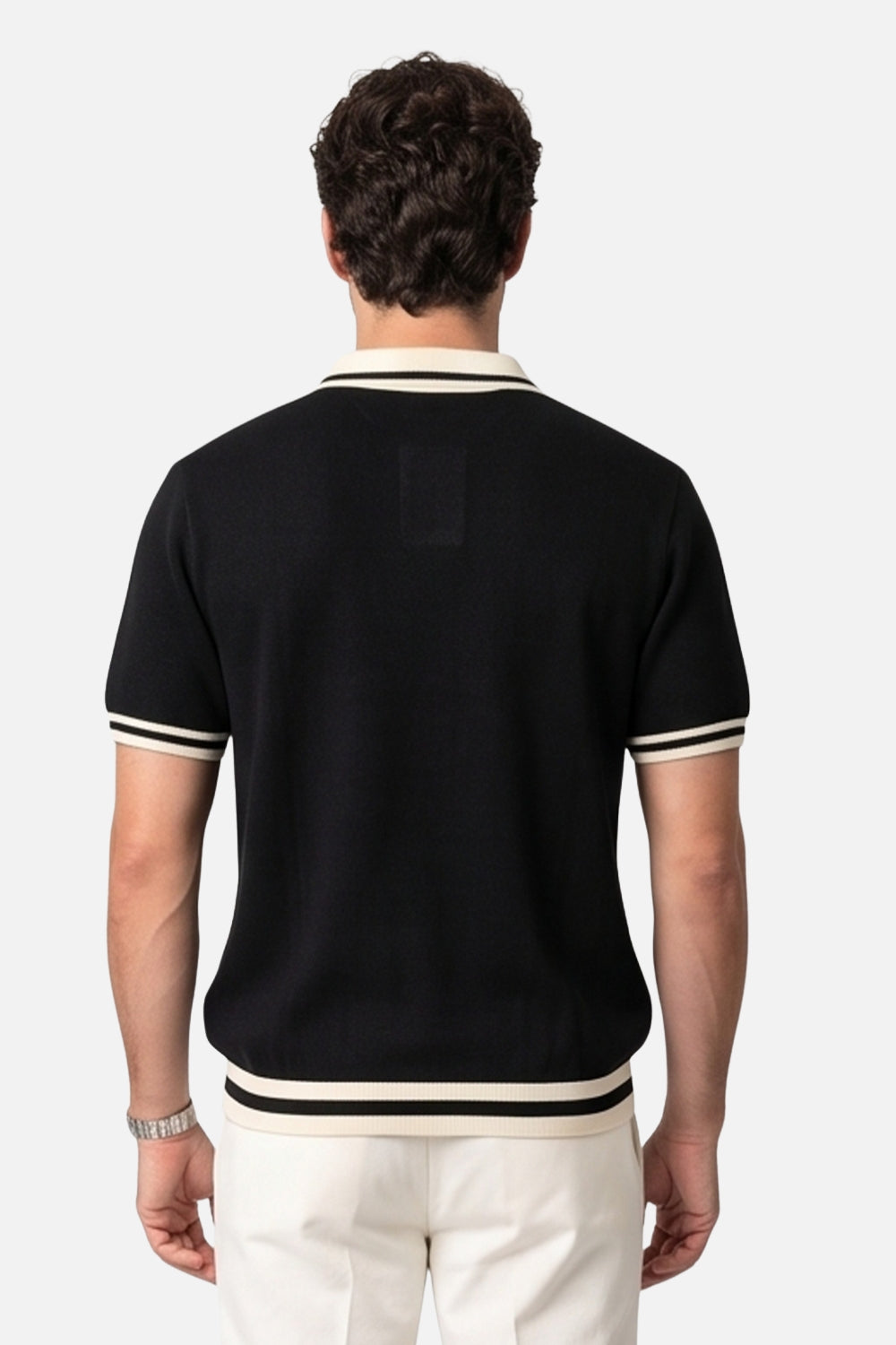 The Onyx Riviera Johnny Collar Polo – Black & Cream