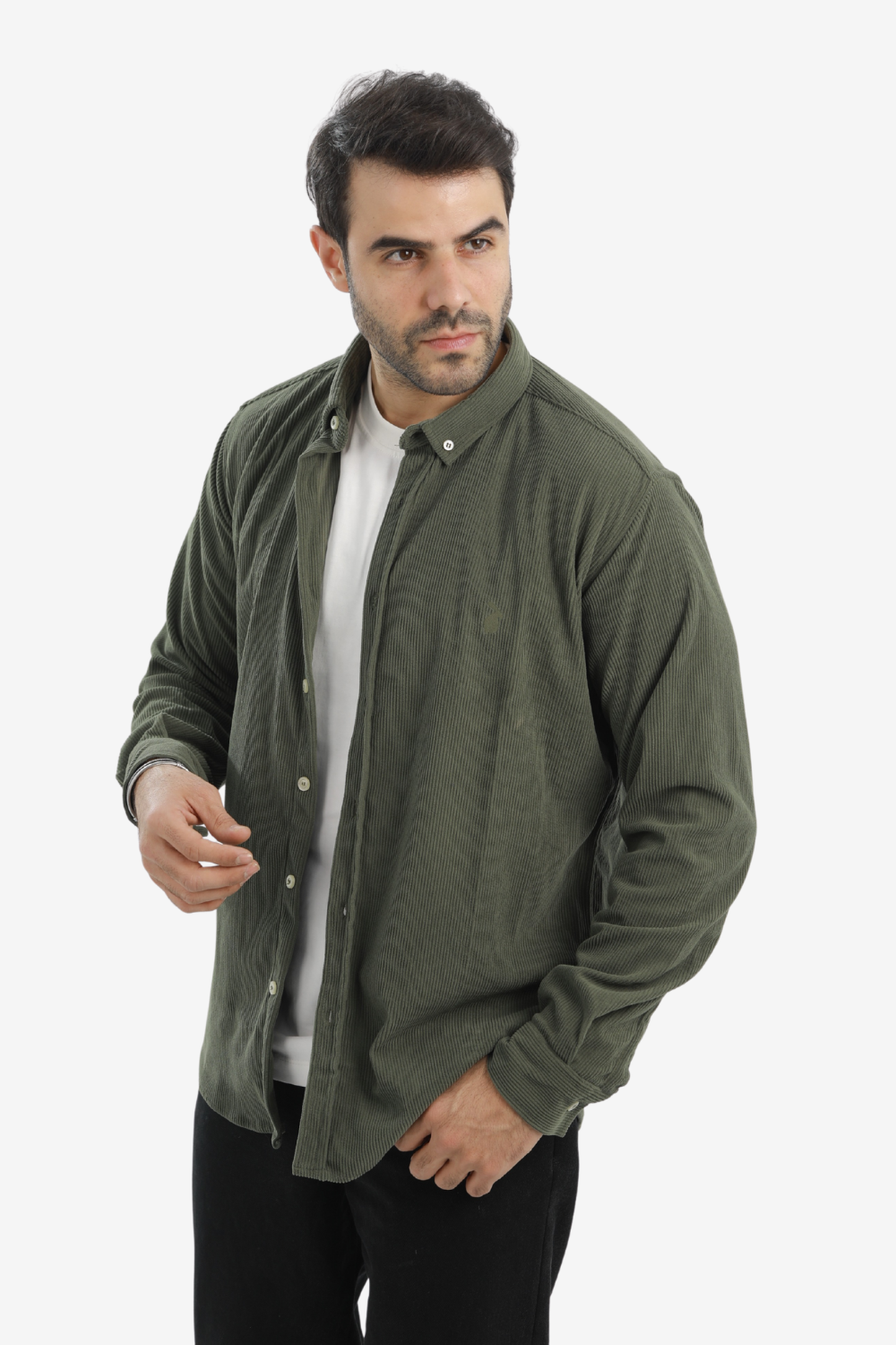 “Slim Fit Olive Cotton Shirt for Men”