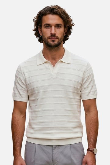 The Riviera Stripe-Trim Johnny Collar Polo