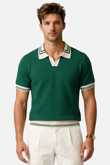 The Riviera Striped Johnny Collar Polo