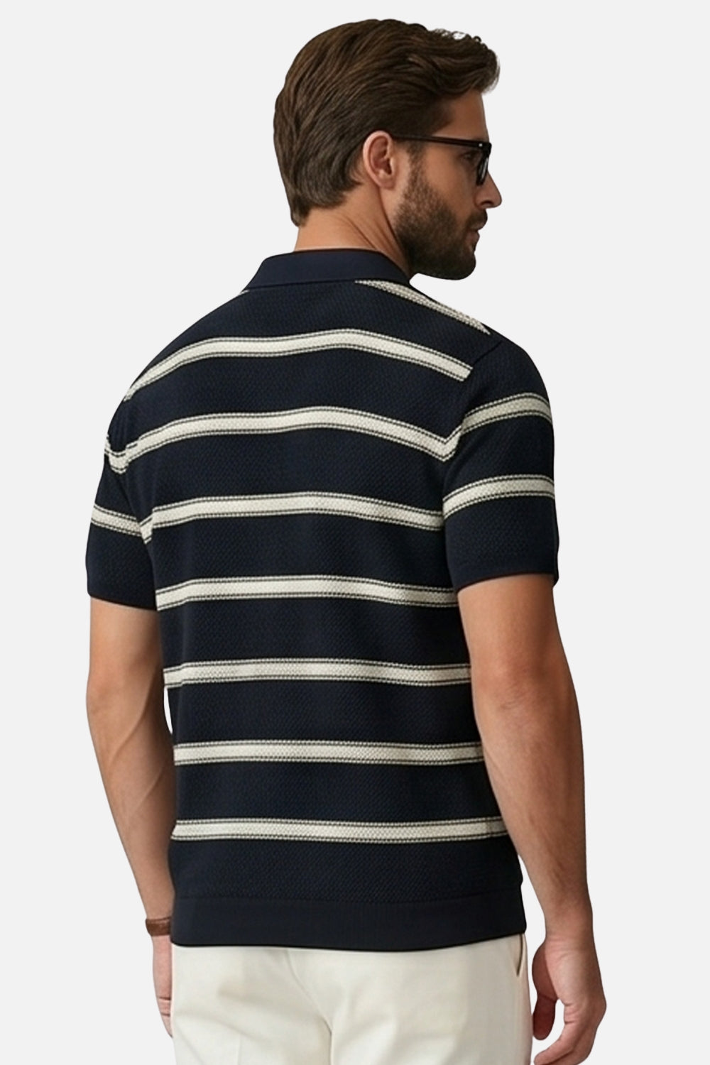 The Riviera Retro Striped Johnny Collar Polo