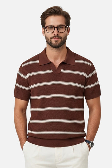 The Riviera Retro Striped Johnny Collar Polo