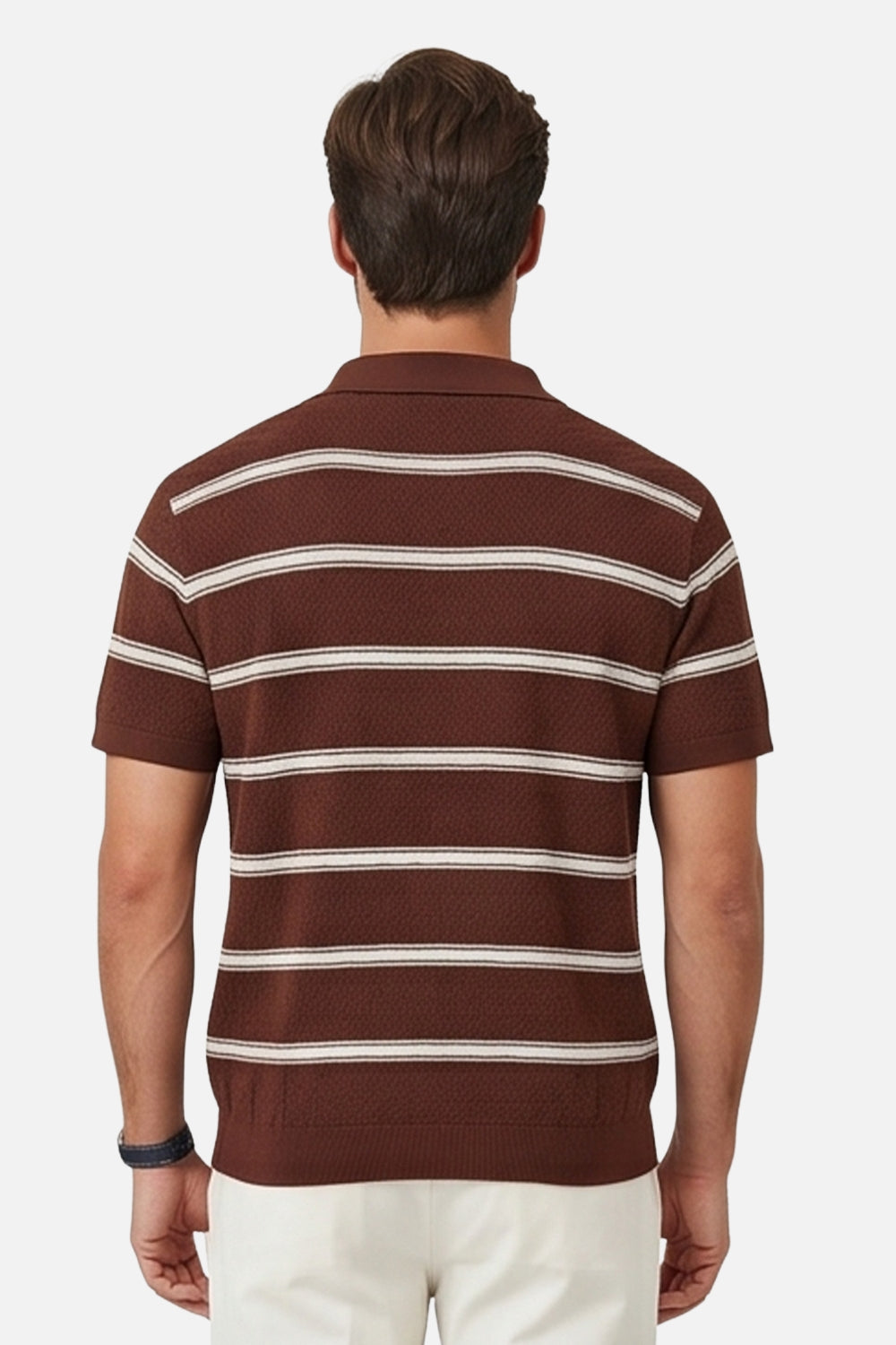 The Riviera Retro Striped Johnny Collar Polo