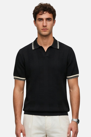 The Horizon Block-Striped Johnny Collar Polo