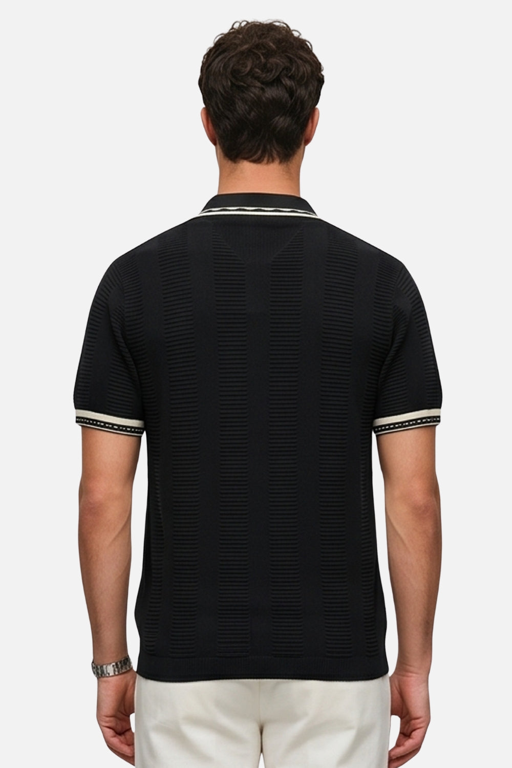 The Horizon Block-Striped Johnny Collar Polo