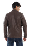 Shoulder Stitching Details Long Sleeves Brown Leather Jacket